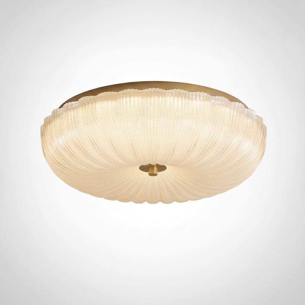 Flush Mount Ceiling Light Frosted Ripple Glass Metal Integrated LED