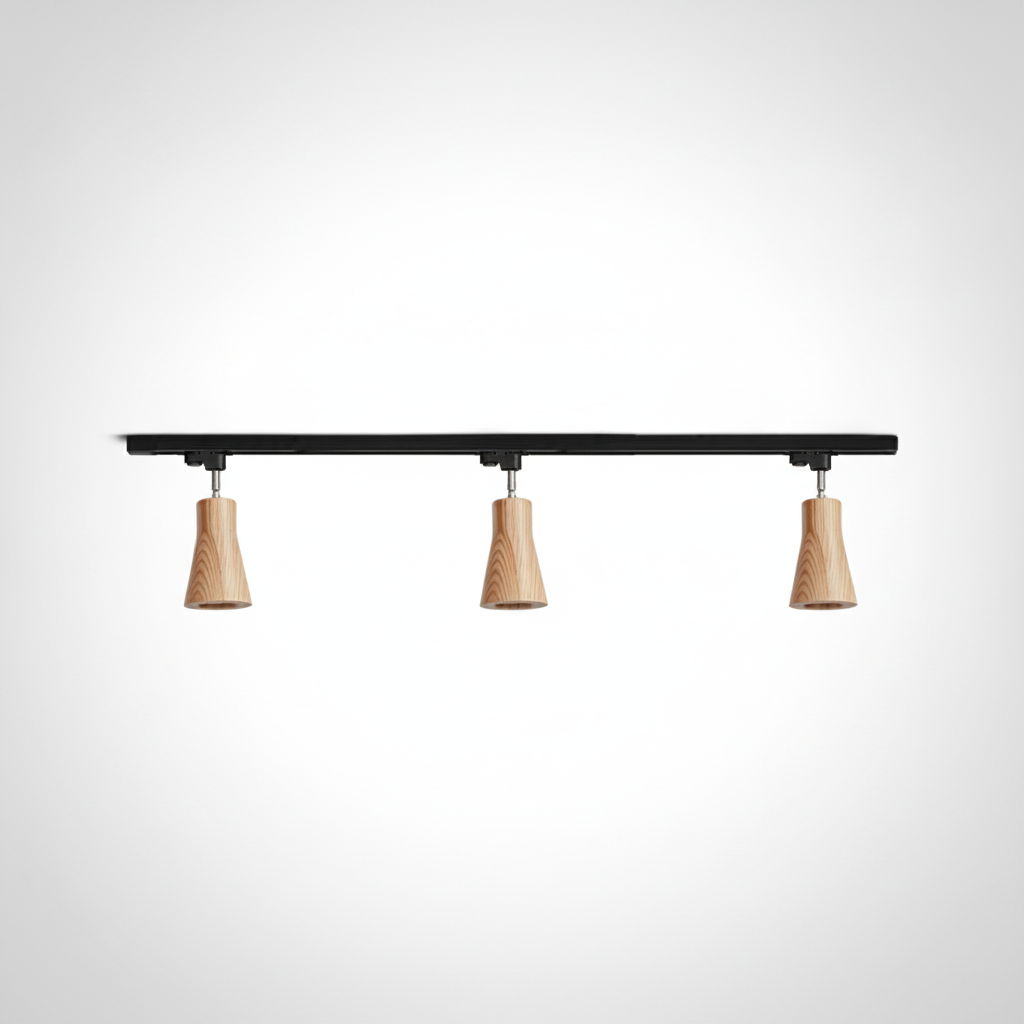 Track Ceiling Light Wood and Metal, GU10 Base, Hardwired