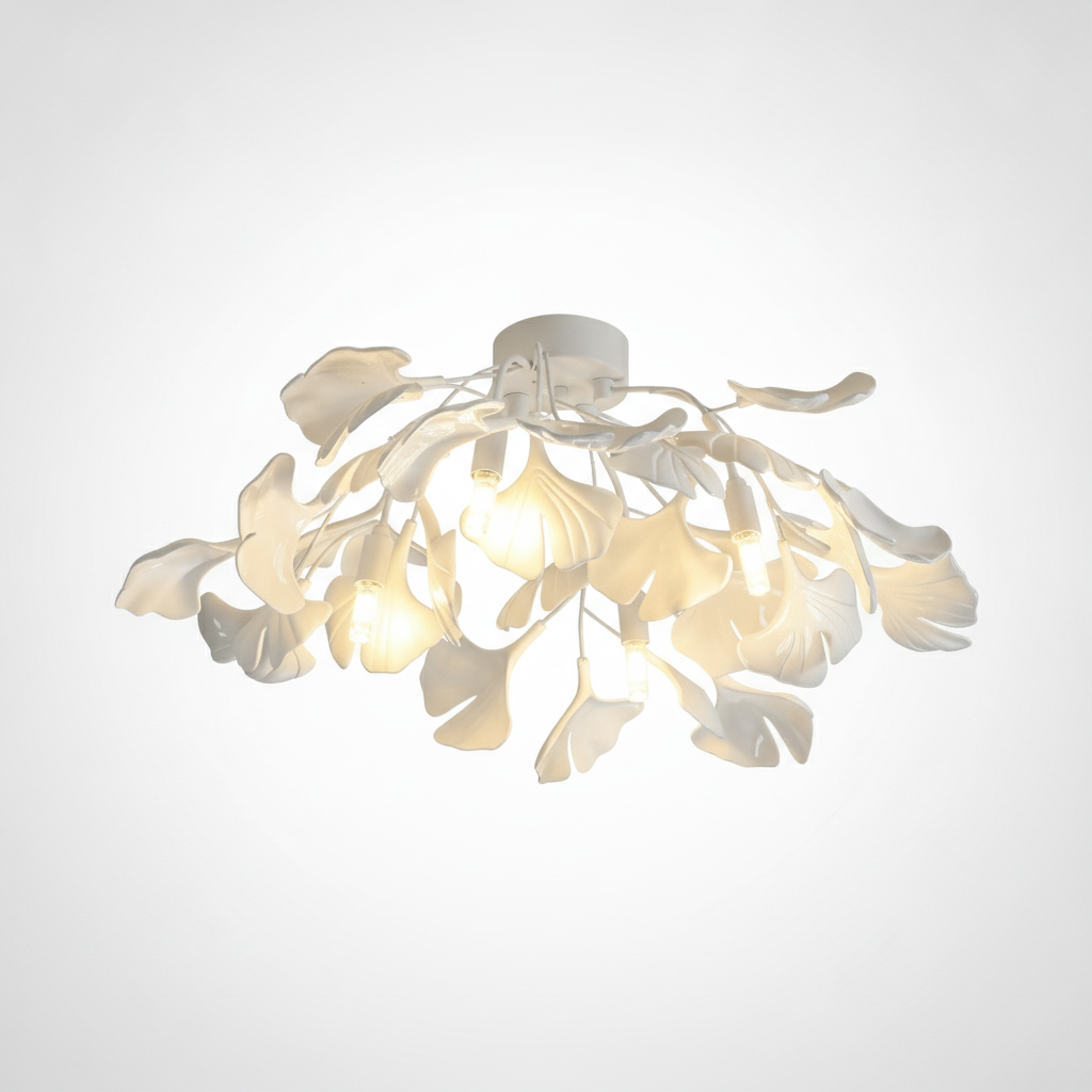 Flush Ceiling Light Organic Ginkgo Leaf Metal Ceramic, E12 Base