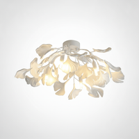 Flush Ceiling Light Organic Ginkgo Leaf Metal Ceramic, E12 Base