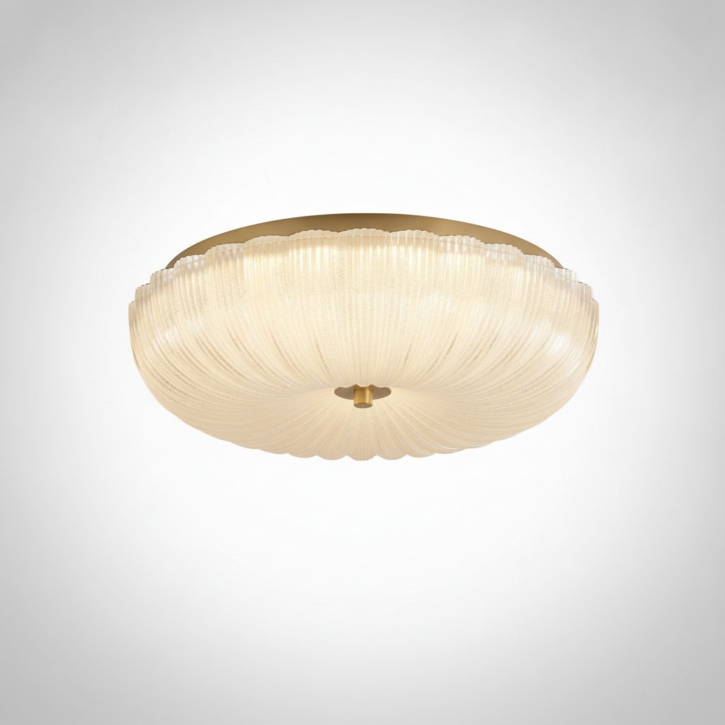 Flush Mount Ceiling Light Frosted Ripple Glass Metal Integrated LED