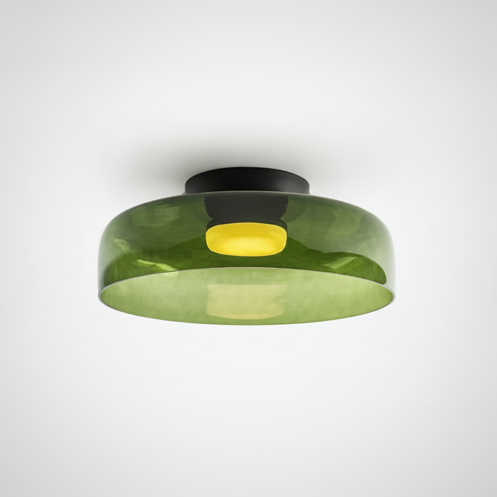 Metal and Glass Flush Mount Ceiling Fixture, Integrated LED