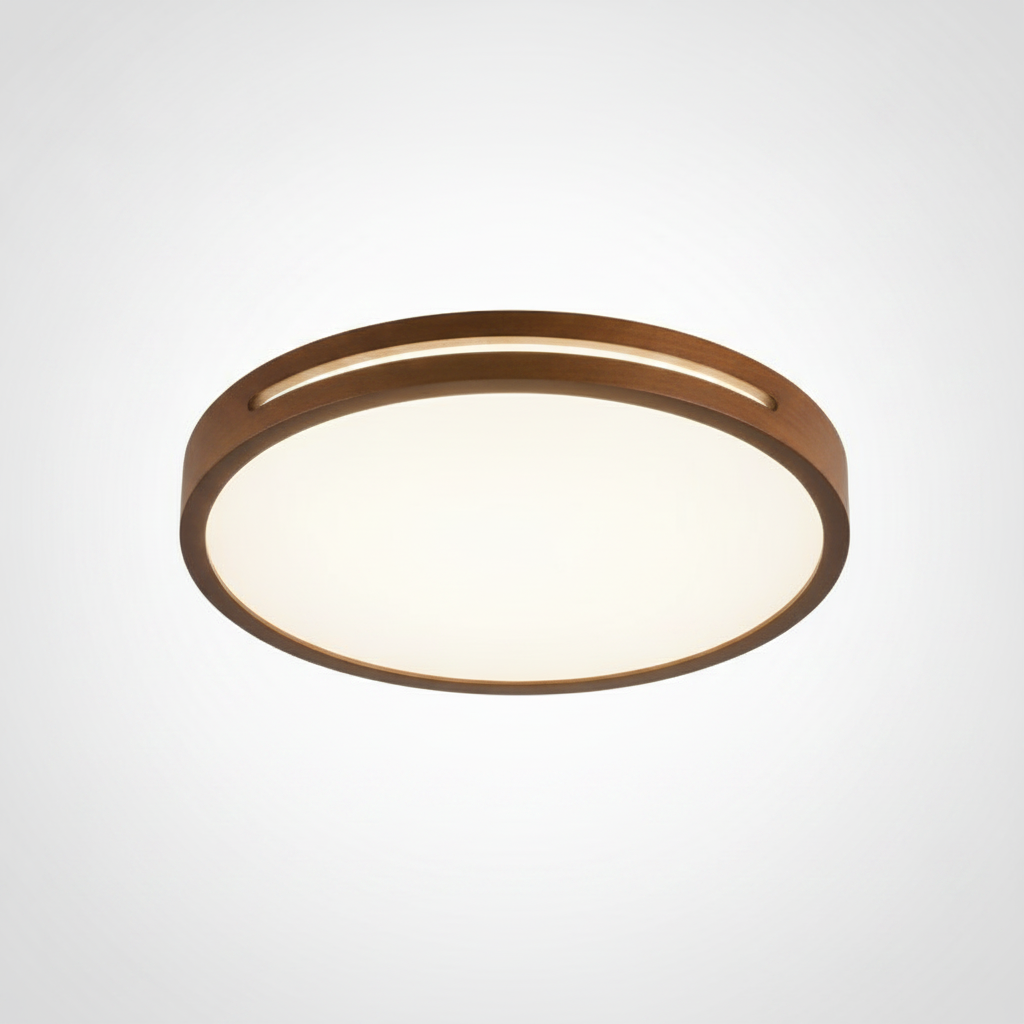 Flush Mount Ceiling Light Halo Wood Integrated LED, Bedroom Hallway