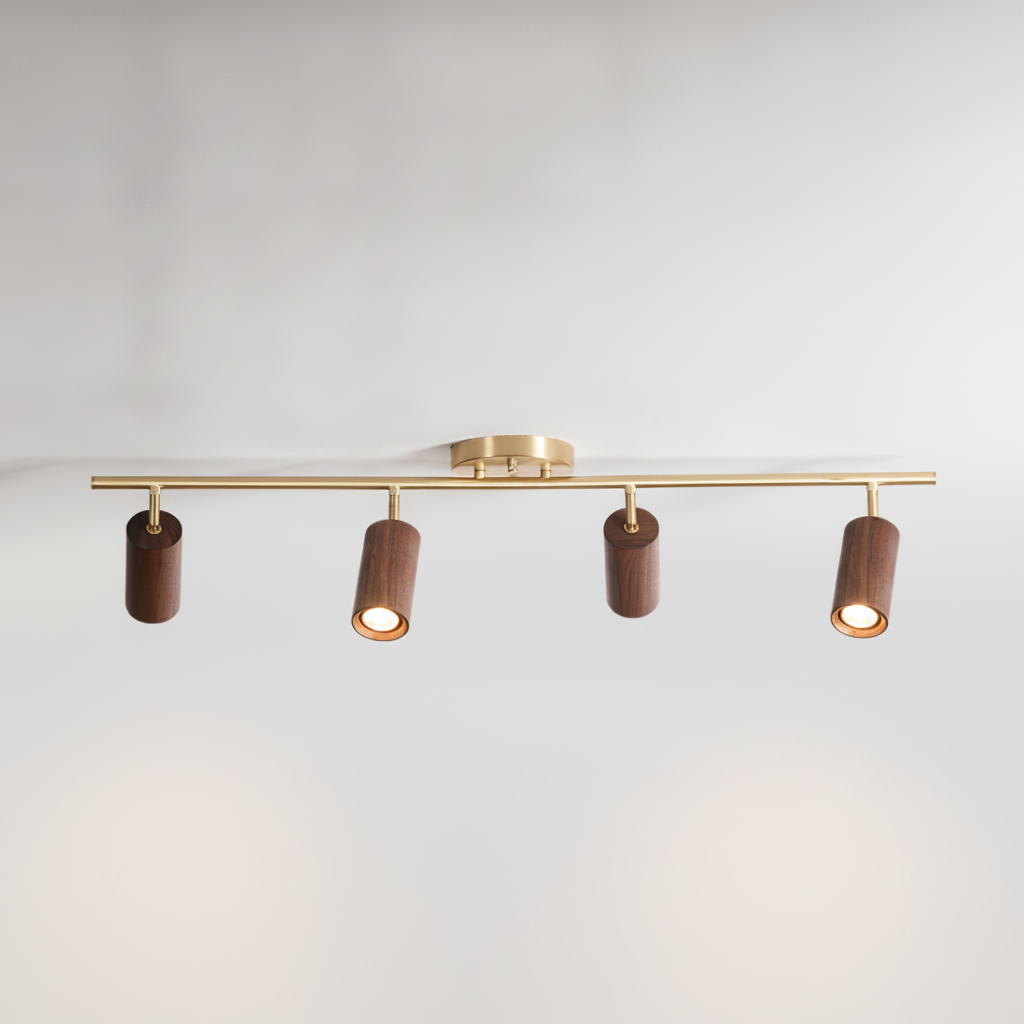 Ceiling Light Japandi Minimalist Wood Brass Acrylic Shade, E26 Base