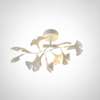 Flush Ceiling Light Organic Ginkgo Leaf Metal Ceramic, E12 Base