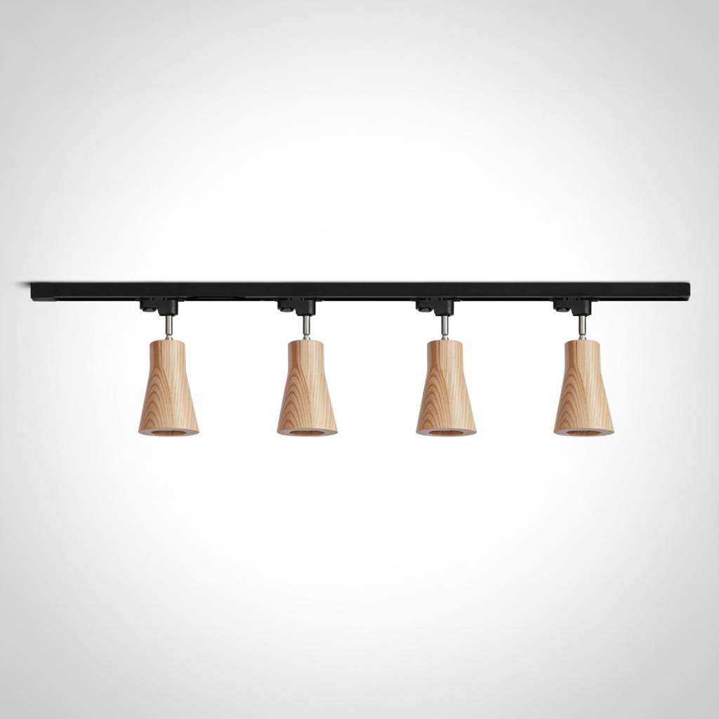 Track Ceiling Light Wood and Metal, GU10 Base, Hardwired