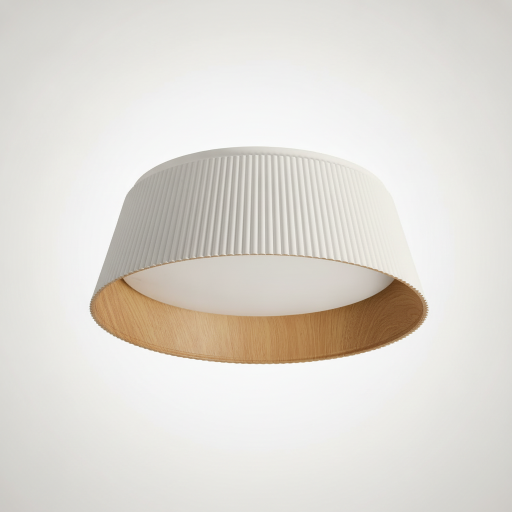 Flush Mount Ceiling Light Modern Japandi Ribbed Metal, Integrated LED
