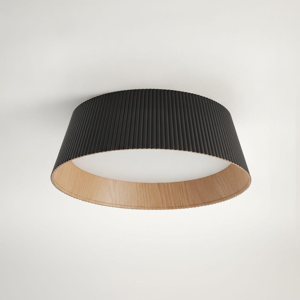 Flush Mount Ceiling Light Modern Japandi Ribbed Metal, Integrated LED