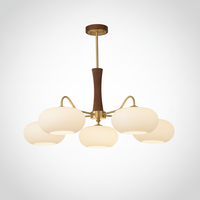 Chandelier Organic Brass Wooden Persimmon White Glass, E26 Base