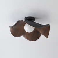 Flush Mount Ceiling Light Lotus Leaf Metal Resin Wood Grain Finish