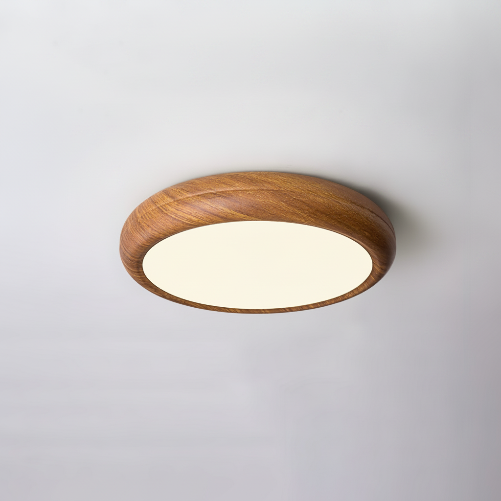 Scandinavian Flush Mount Ceiling Lamp Wood Grain Round Integrated LED
