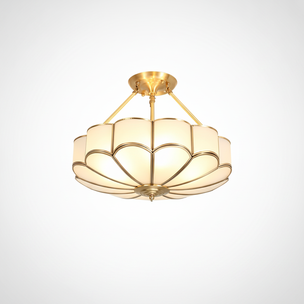Flower Shape Glass Ceiling Light, Brass, E26 Base