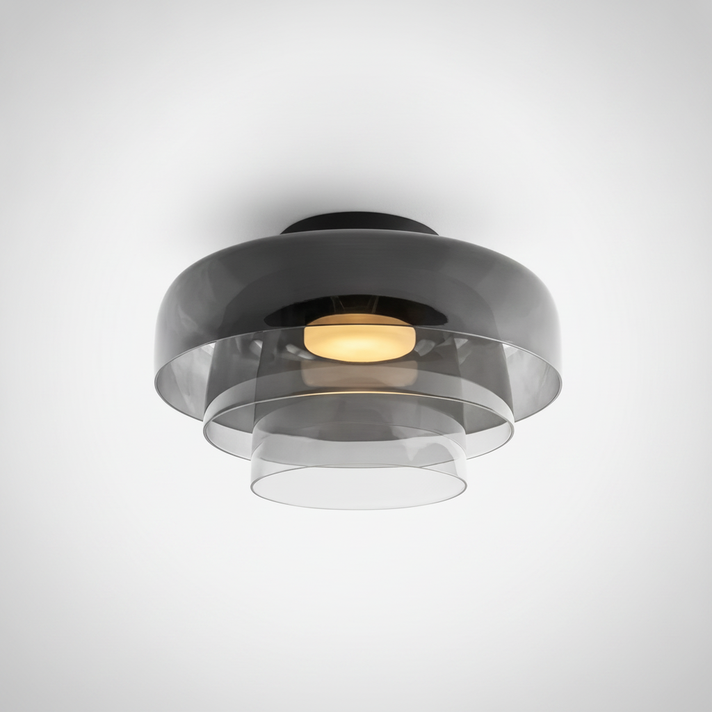 Metal and Glass Flush Mount Ceiling Fixture, Integrated LED