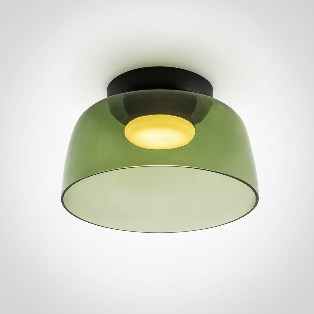 Metal and Glass Flush Mount Ceiling Fixture, Integrated LED