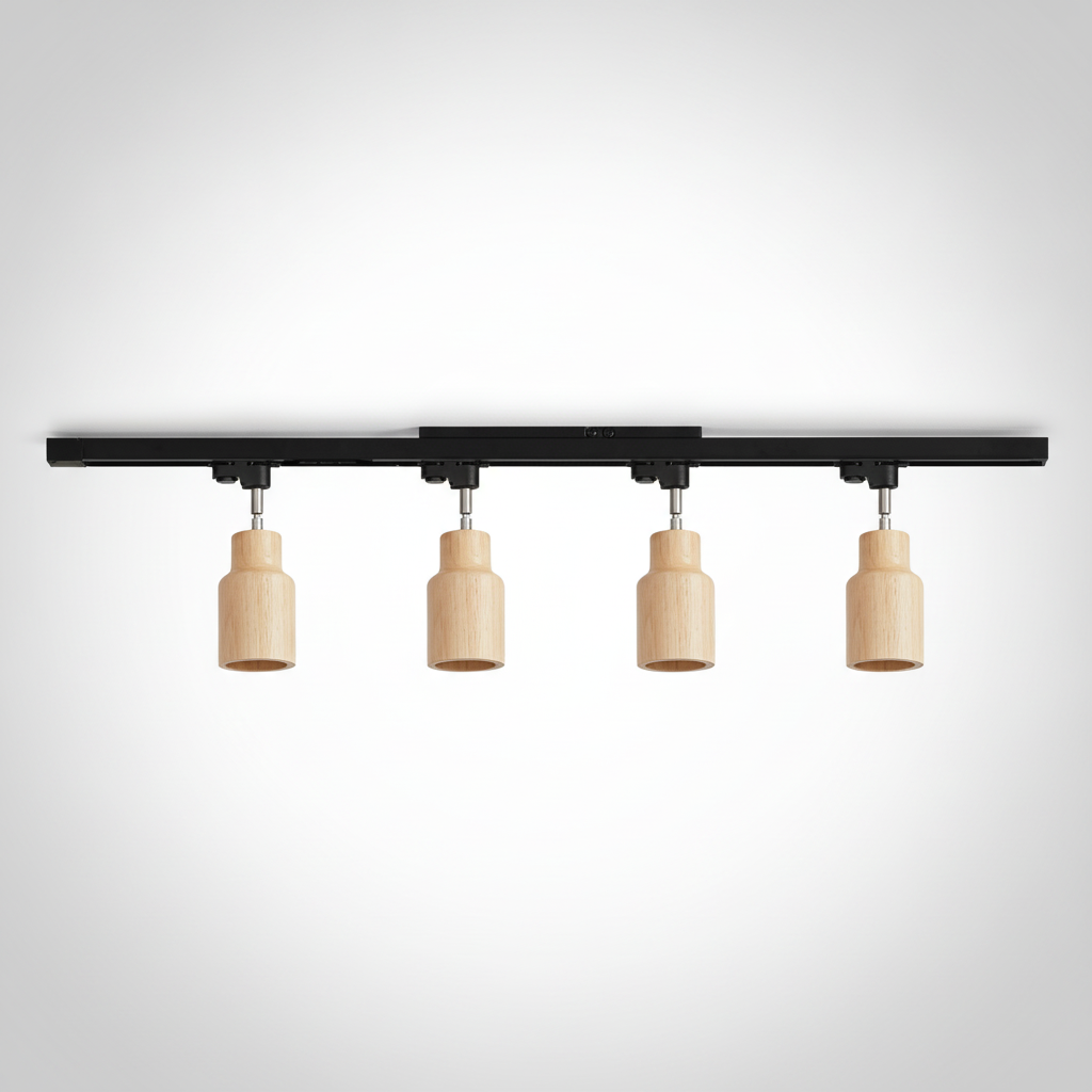 Track Ceiling Light Wood and Metal, GU10 Base, Hardwired