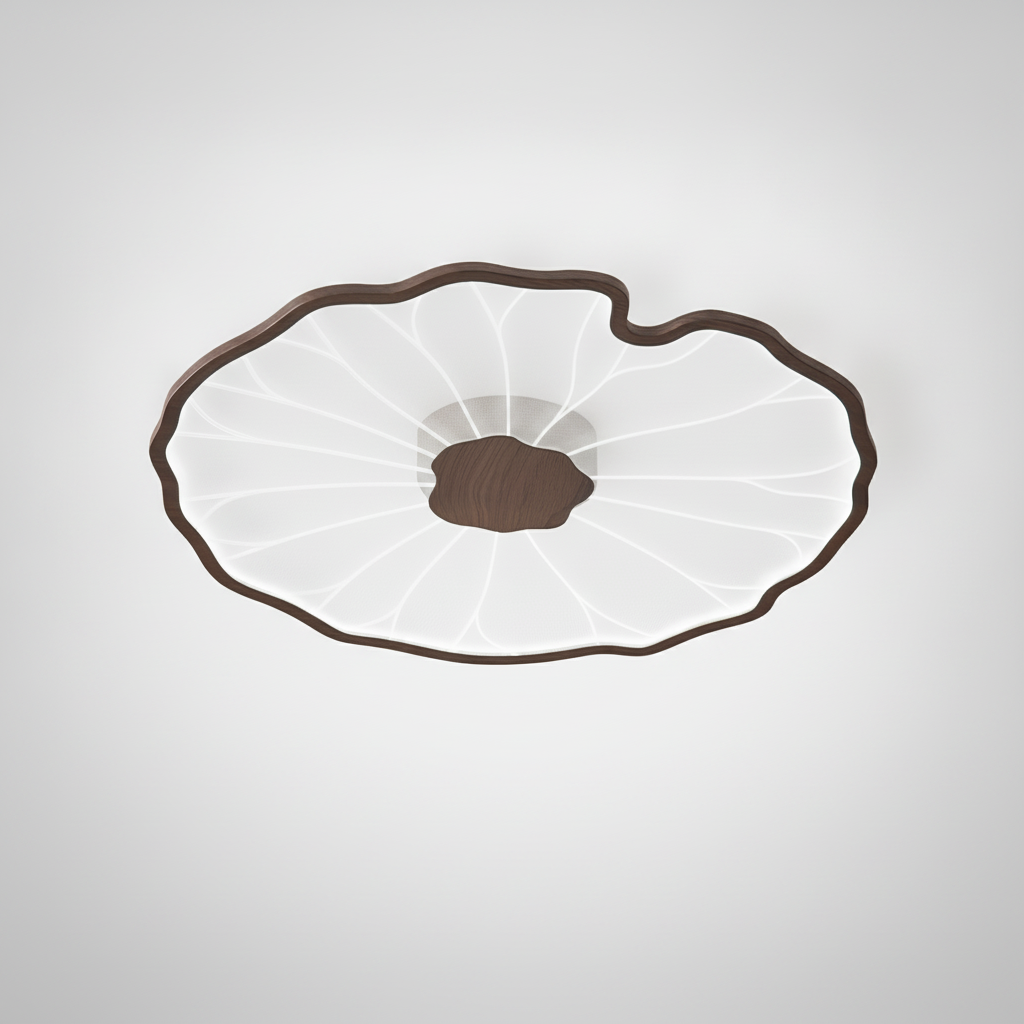 Flush Mount Ceiling Lamp Lotus Leaf Metal Acrylic, Wood Grain Finish