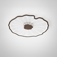 Flush Mount Ceiling Lamp Lotus Leaf Metal Acrylic, Wood Grain Finish