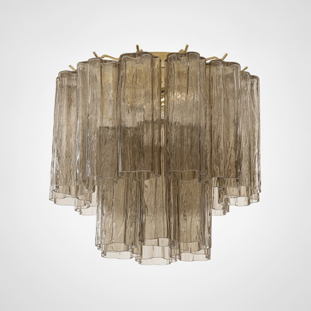 Flush Mount Ceiling Light Art Glass Champagne Gold Metal, E12 Base