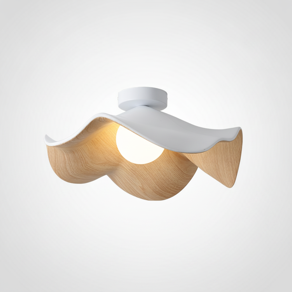 Flush Mount Ceiling Light Lotus Leaf Metal Resin Wood Grain Finish