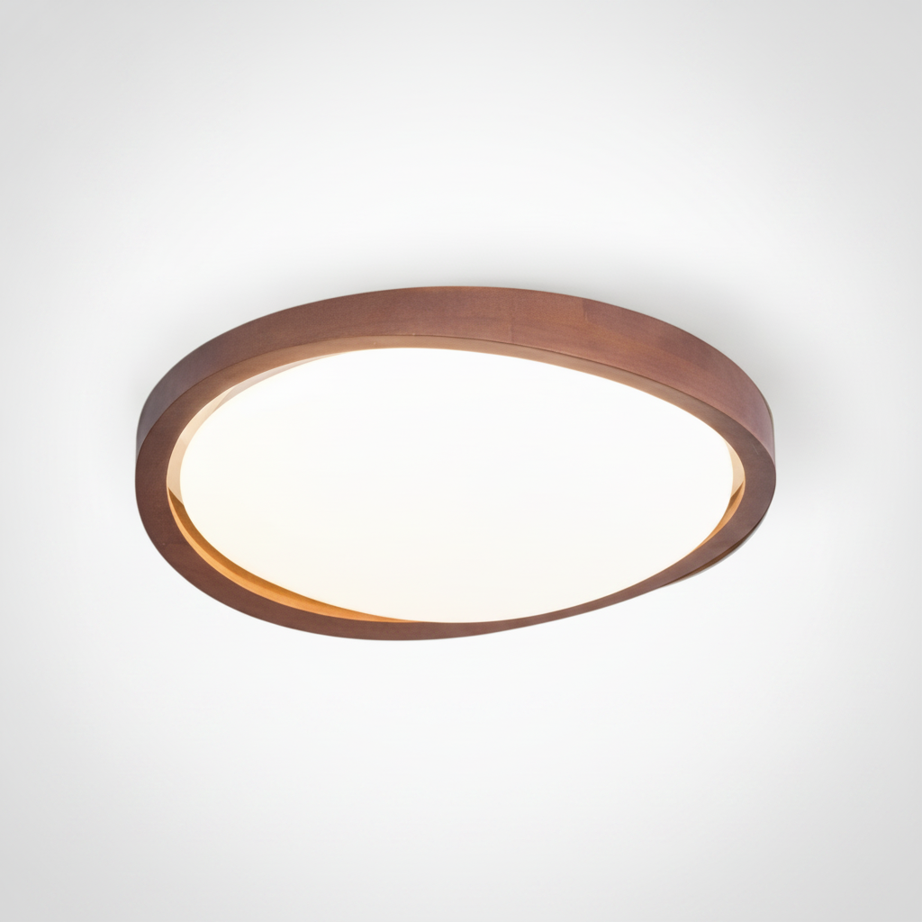 Walnut Curved Edge Flush Mount Ceiling Fixture with Acrylic Shade and