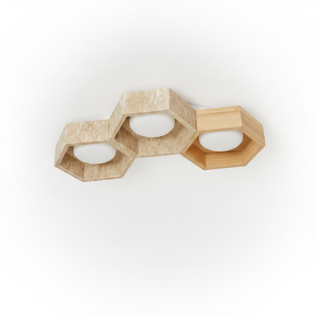 Flush Mount Ceiling Light Yellow Travertine Stone with Frame