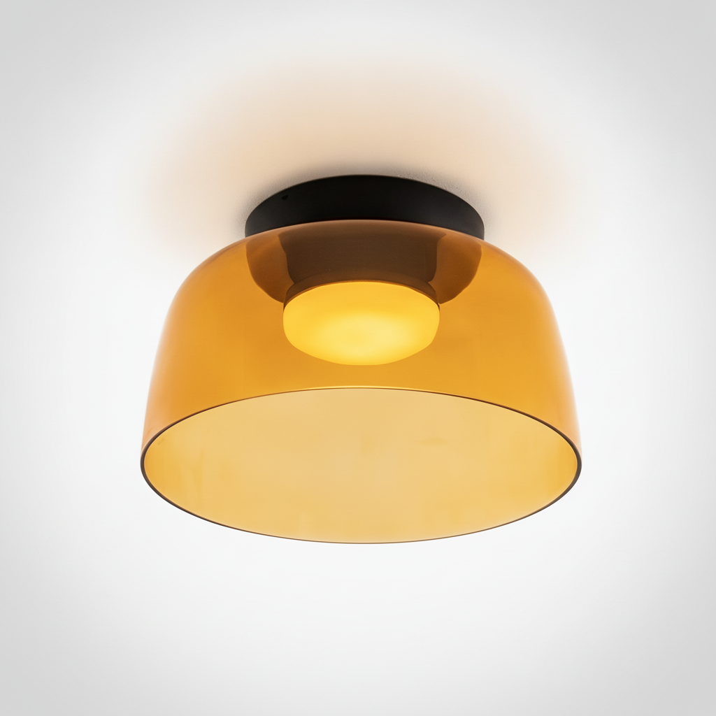 Metal and Glass Flush Mount Ceiling Fixture, Integrated LED