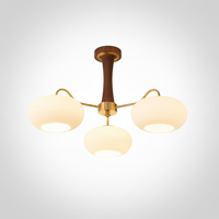 Chandelier Organic Brass Wooden Persimmon White Glass, E26 Base