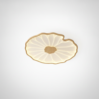 Flush Mount Ceiling Lamp Lotus Leaf Metal Acrylic, Wood Grain Finish