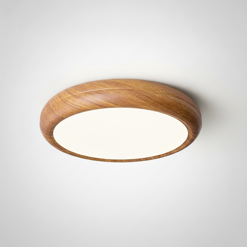 Scandinavian Flush Mount Ceiling Lamp Wood Grain Round Integrated LED