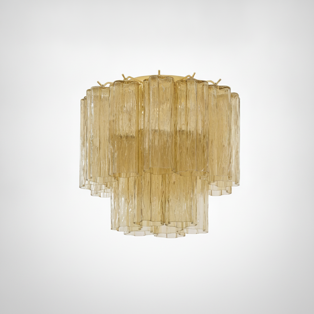 Flush Mount Ceiling Light Art Glass Champagne Gold Metal, E12 Base