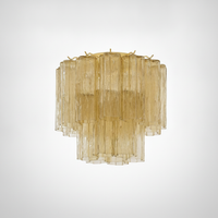 Flush Mount Ceiling Light Art Glass Champagne Gold Metal, E12 Base