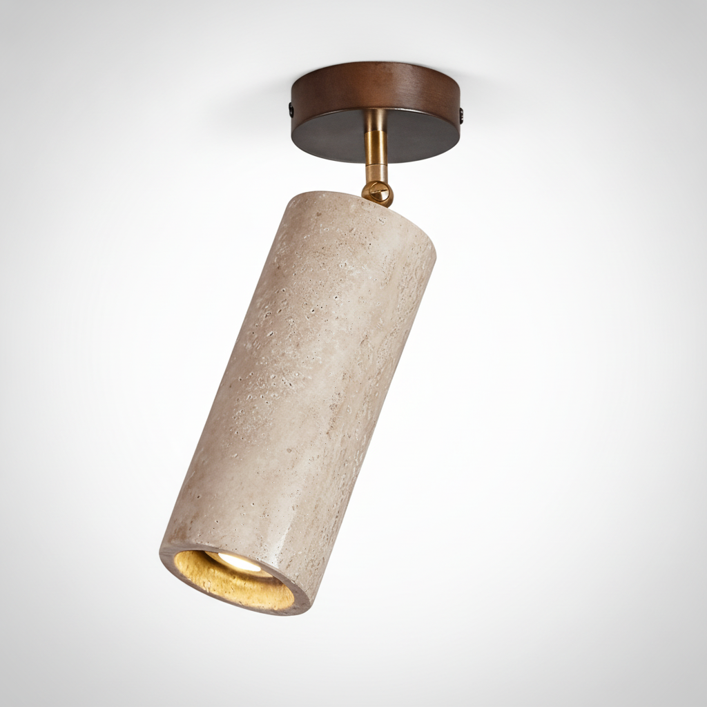 Solis Stone Spotlight, Brass, Wood, Integrated LED