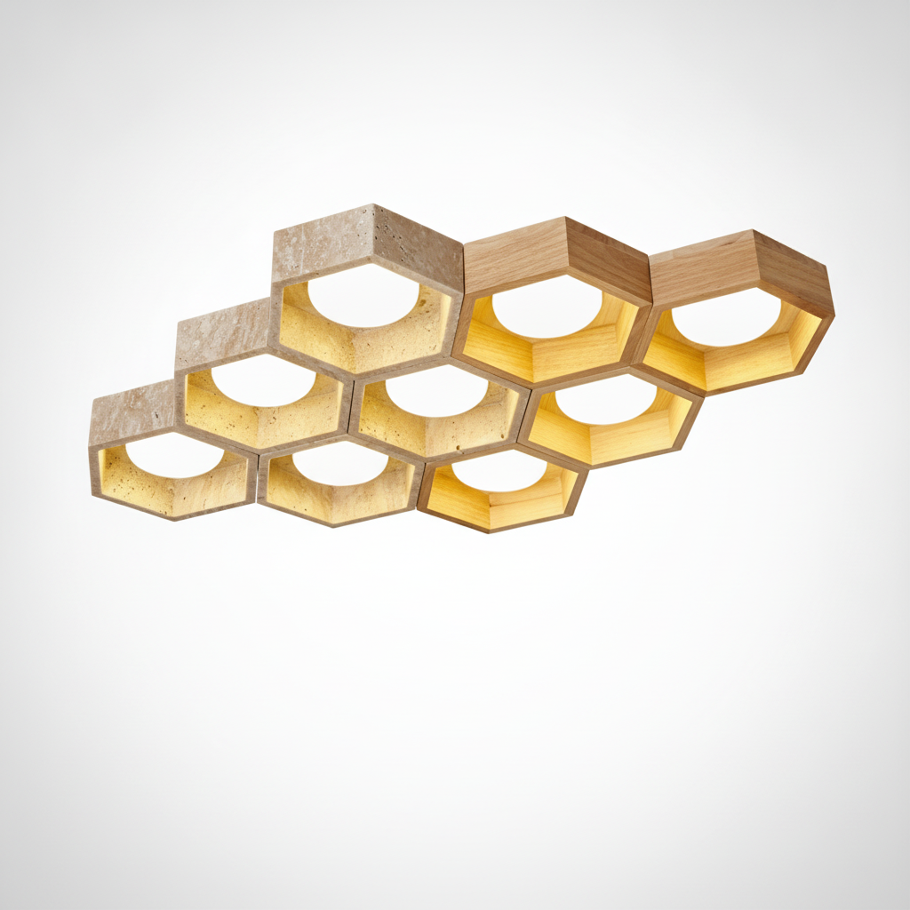 Flush Mount Ceiling Light Yellow Travertine Stone with Frame