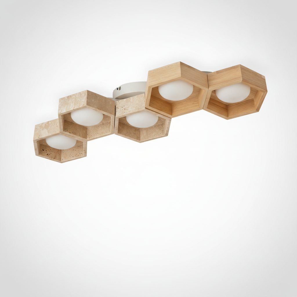 Flush Mount Ceiling Light Yellow Travertine Stone with Frame