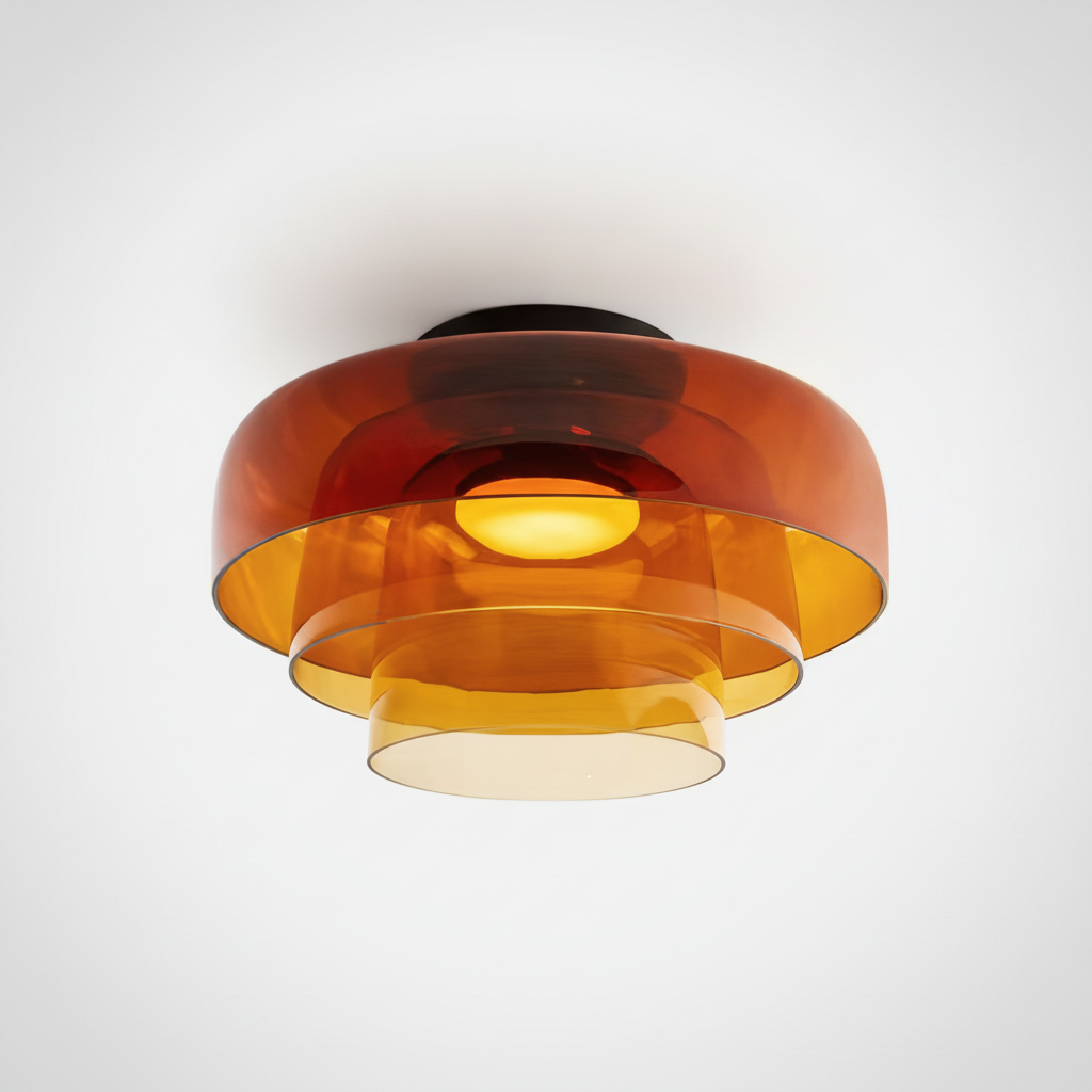 Metal and Glass Flush Mount Ceiling Fixture, Integrated LED