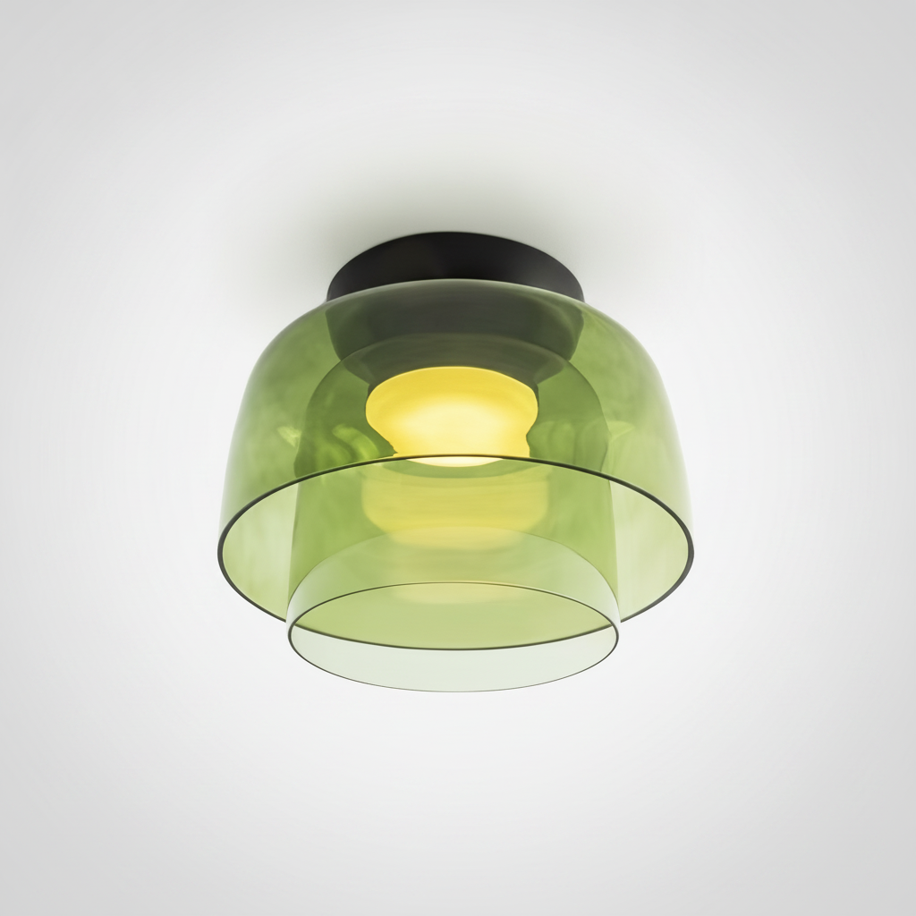 Metal and Glass Flush Mount Ceiling Fixture, Integrated LED
