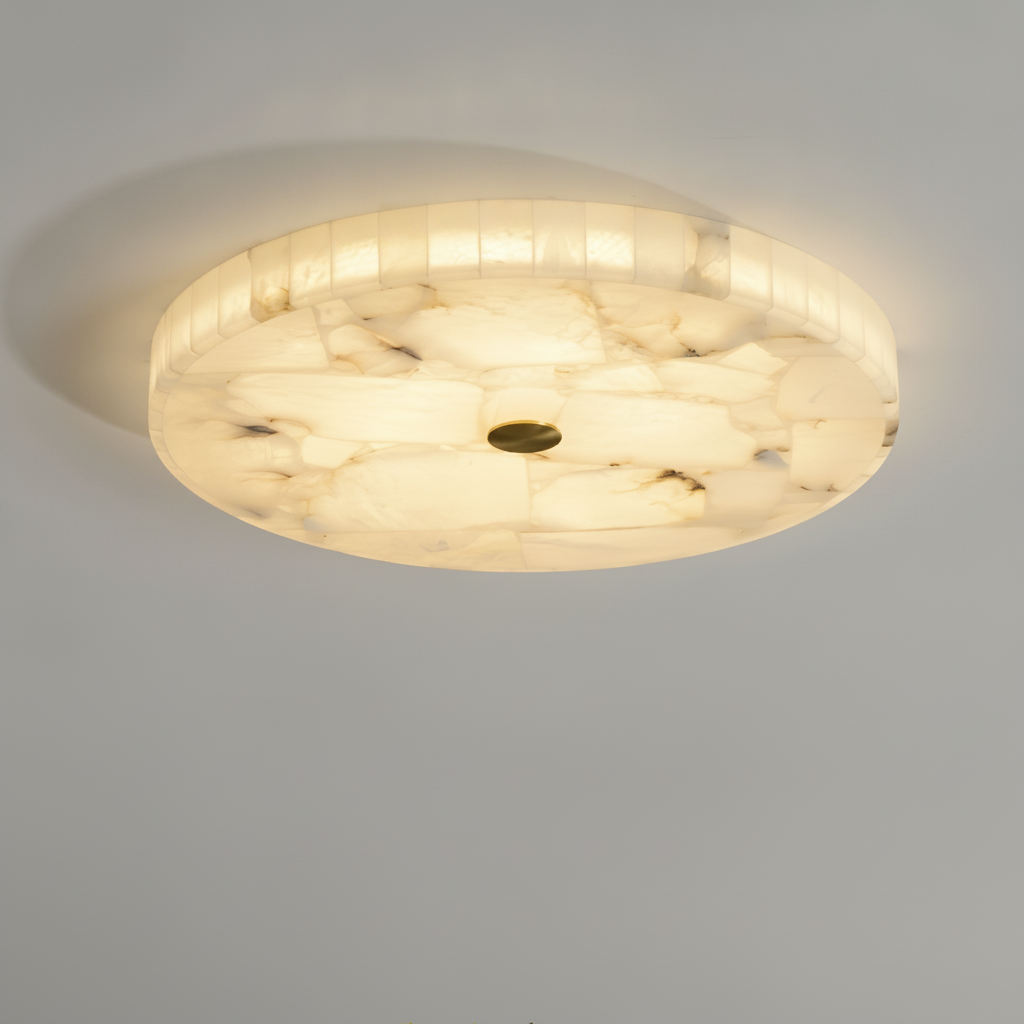 Flush Mount Ceiling Light Round Genuine Alabaster Mosaic