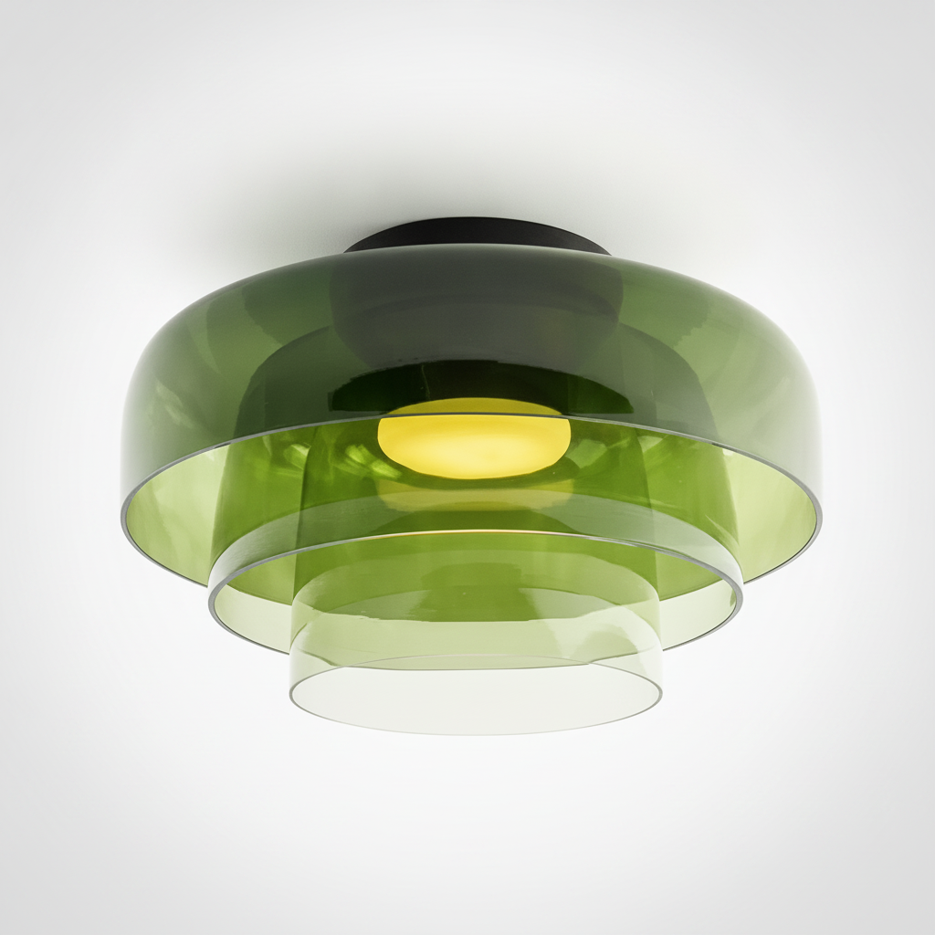 Metal and Glass Flush Mount Ceiling Fixture, Integrated LED