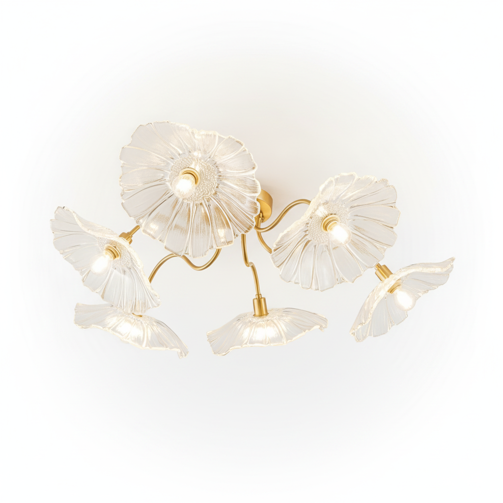 Ceiling Light Organic Gold Metal Leaf Shaped Frosted Glass, E26 Base