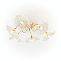 Ceiling Light Organic Gold Metal Leaf Shaped Frosted Glass, E26 Base