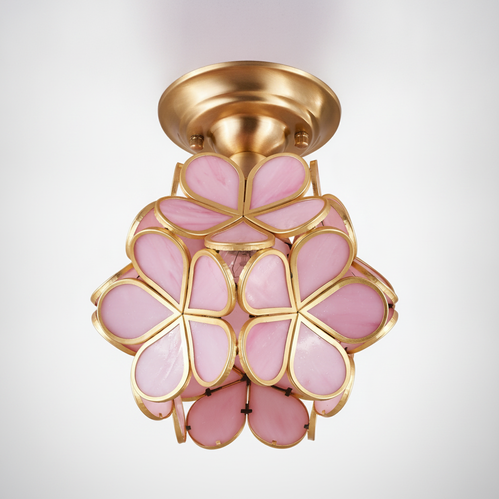 Golden Bloom Ceiling Light, Brass, Glass, E26 Base