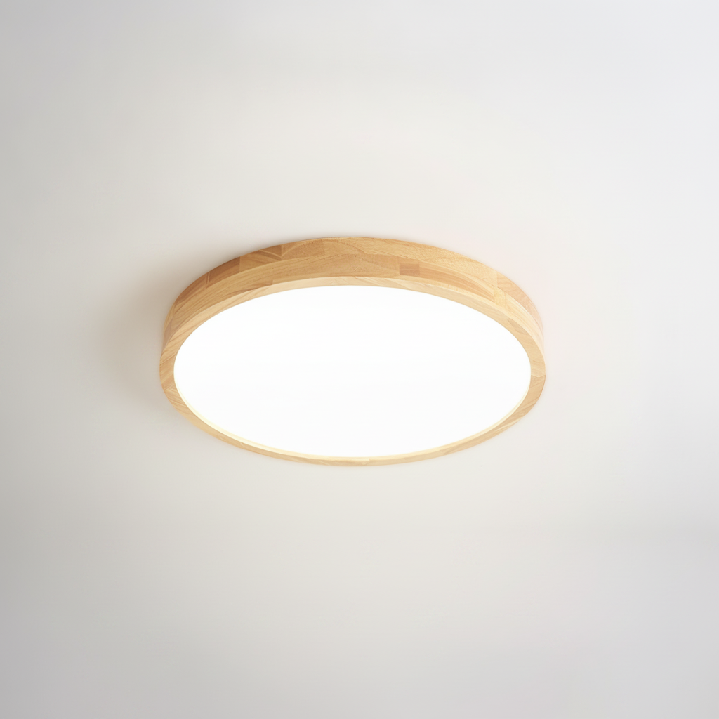 Flush Mount Ceiling Light Modern Geometric Natural Rubberwood