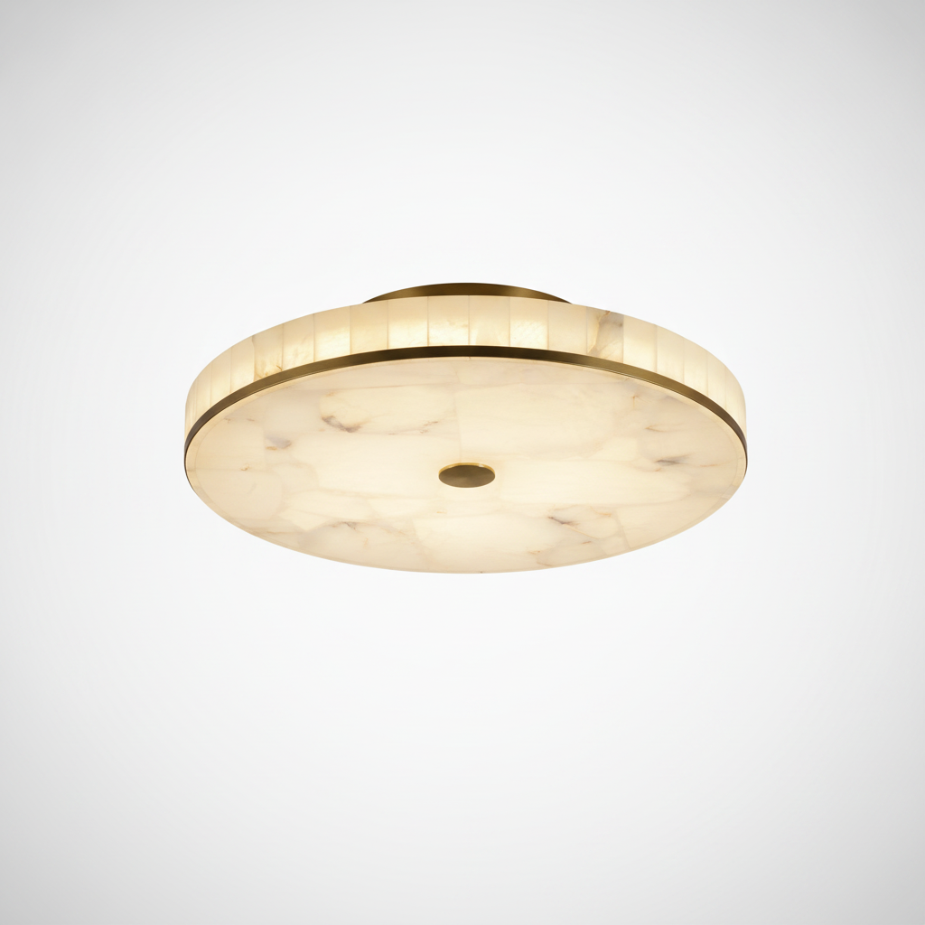 Flush Mount Ceiling Light Round Genuine Alabaster Mosaic