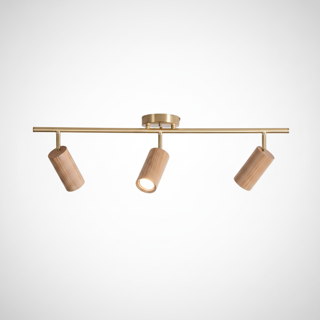 Ceiling Light Japandi Minimalist Wood Brass Acrylic Shade, E26 Base