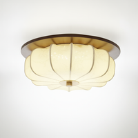 Flush Mount Ceiling Light Wood Etched Fabric Brass, Integrated LED