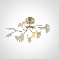 Flush Ceiling Light Organic Ginkgo Leaf Metal Ceramic, E12 Base