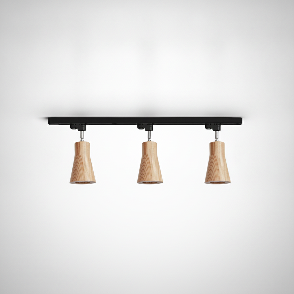 Track Ceiling Light Wood and Metal, GU10 Base, Hardwired