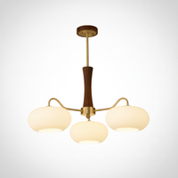 Chandelier Organic Brass Wooden Persimmon White Glass, E26 Base