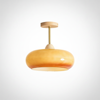 Flush Mount Ceiling Light Wood Frame Glass Disc, E26 Base