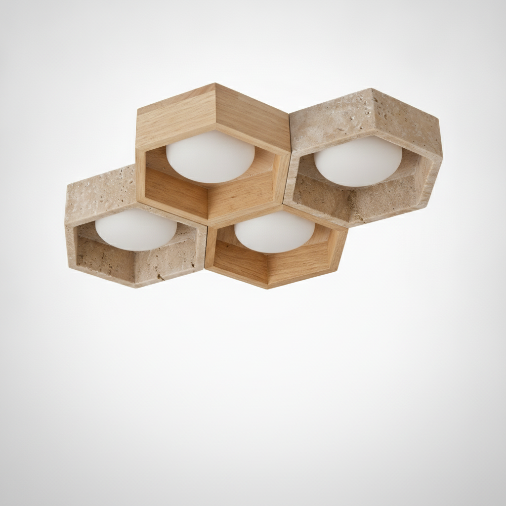 Flush Mount Ceiling Light Yellow Travertine Stone with Frame